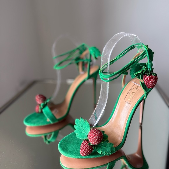 New Aquazzura Green Fragolina 105 Embellished Suede Sandals 38 $1,295 - Picture 14 of 14